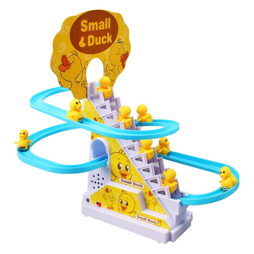 Tiktok mismo estilo pequeño pato subir escaleras juguete de pista eléctrica para niños pequeño pato amarillo subir escalera jardín de infantes regalo en stock