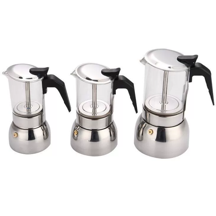 Glass universal handheld coffee pot stainless steel, new collection