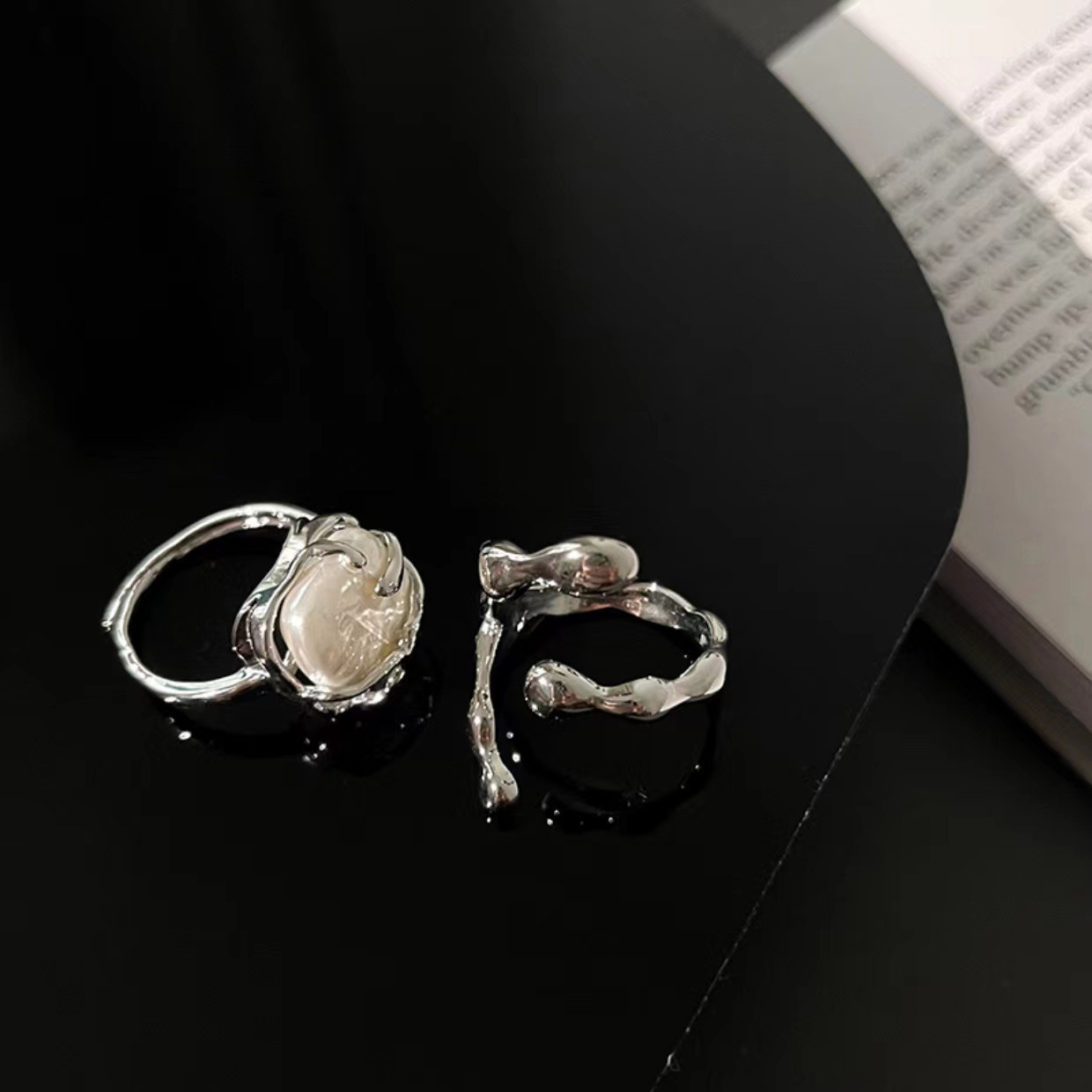 Geometric Silver Plated Metal Artificial Pearls Open Ring