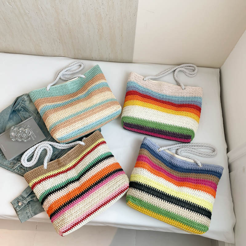 Bolsa de tela de gran capacidad, bolsas de verano nuevas bolsas de mujer, bolsas de paja de hombro, bolsas de moda, bolsas de compras