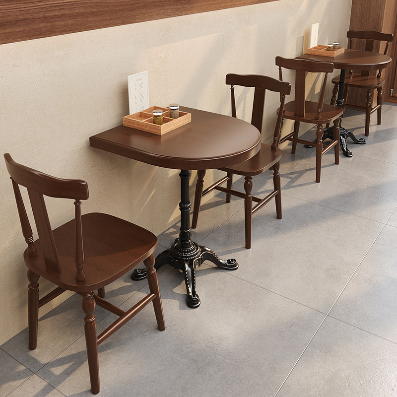 Commercial Restaurant Milk Tea Shop Table and Chair Combination Negotiation American Retro Cafe Western Restaurant Solid Wood Dining Table and Chairs