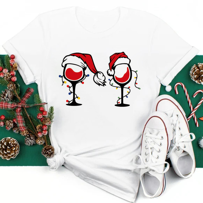 New Merry Christmas Christmas Tree Santa Claus Large Size Cartoon Cute Round Neck Short-Sleeved T-Shirt for Women European and American Style New Merry Christmas Christmas Tree Santa Claus Large Size Cartoon Cute Round Neck Short-Sleeved T-Shirt for Women European and American Style