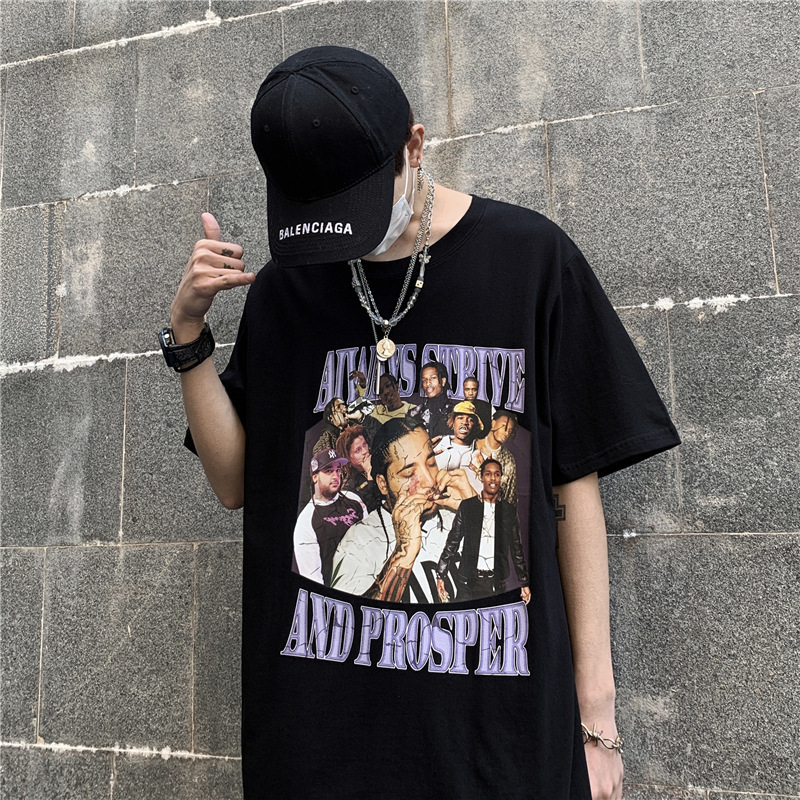 Summer ins Short-sleeved T-shirt Women's Loose Large Size Half-sleeve Half-sleeve Fashionable Hip-hop Couple's Fashion Brand Student Top