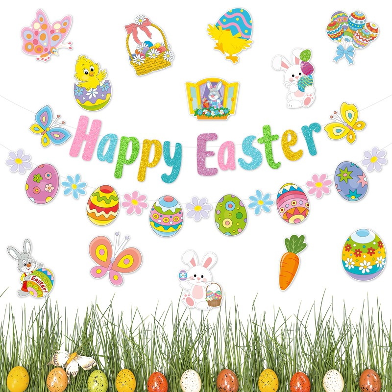 Amazon Easter Party Decoration Supplies Rabbit Carnival Decoration Banner Flag Rabbit Egg Patch