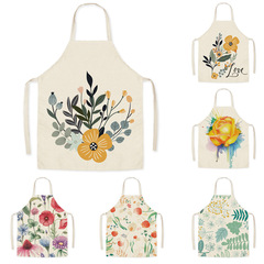Home Printed Linen-Like Apron Floral Print Adult Children's Advertising Cartoon Apron