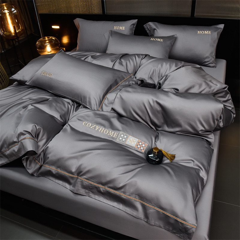 Set di biancheria da letto nordico francese minimalista retrò XKWA in cotone Pima 100 count, composto da quattro pezzi: lenzuolo con angoli in puro cotone, copripiumino, biancheria da letto nordica leggera e lussuosa._voghion.com