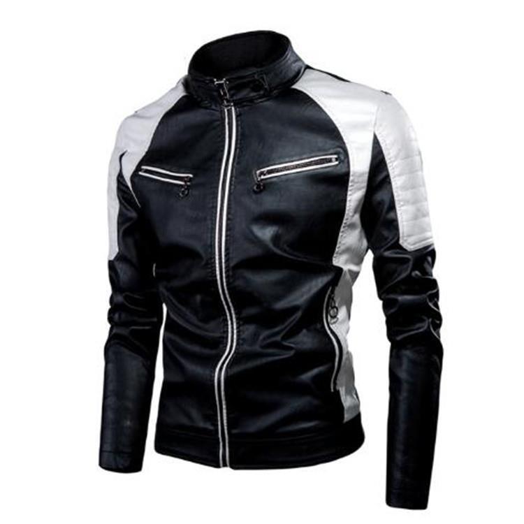 Invierno transfronterizo chaqueta de cuero de hombre de moda de empalme locomotora Amazon chaqueta de cuero retro chaqueta de cuero de hombre