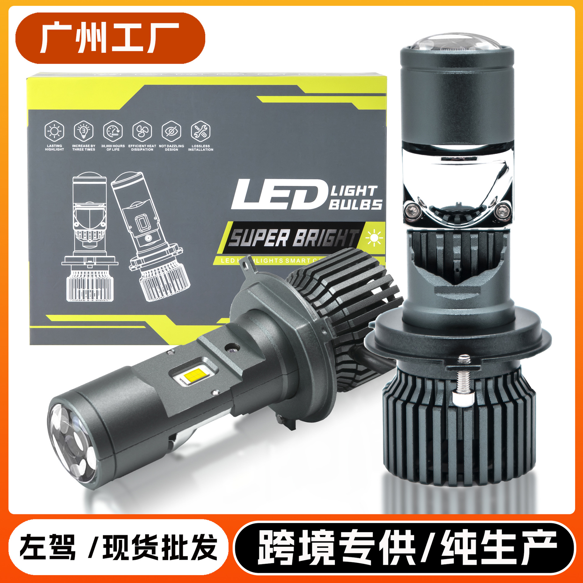 外贸跨境迷你led透镜大灯H4远近一体摩托车专用汽车前照双光鱼眼