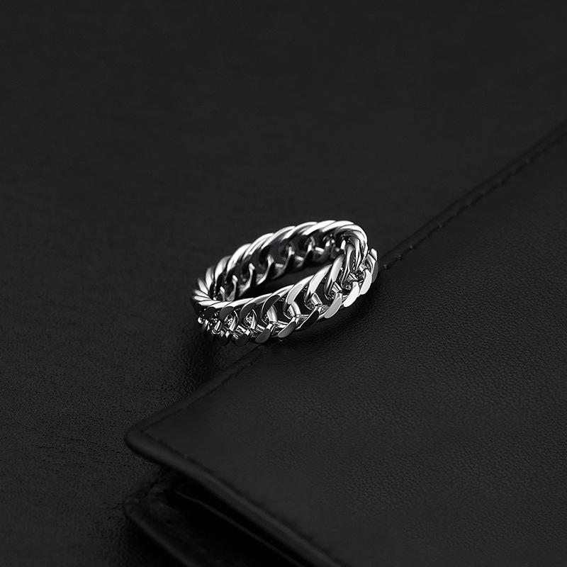Titanium Cuban Chain Ring For Men Stainless Steel Simple Band_voghion.com