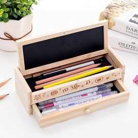 双层木质文具盒抽屉式多功能创意铅笔盒大容量学生笔袋男女小学生