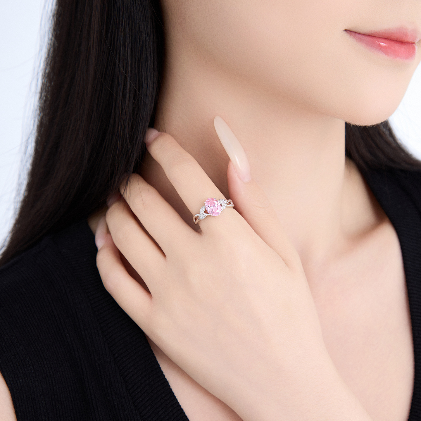 Anillo Ovalado Rosa de Huevo de Paloma de Aleación de Cobre, Galvanizado, para Mujer image 3