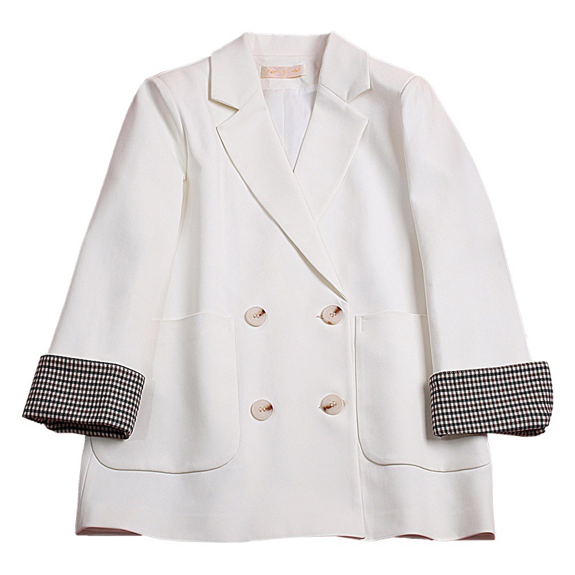 Chaqueta de Traje con Doble Botonadura para Mujer de Poliéster Liso para Primavera y Otoño