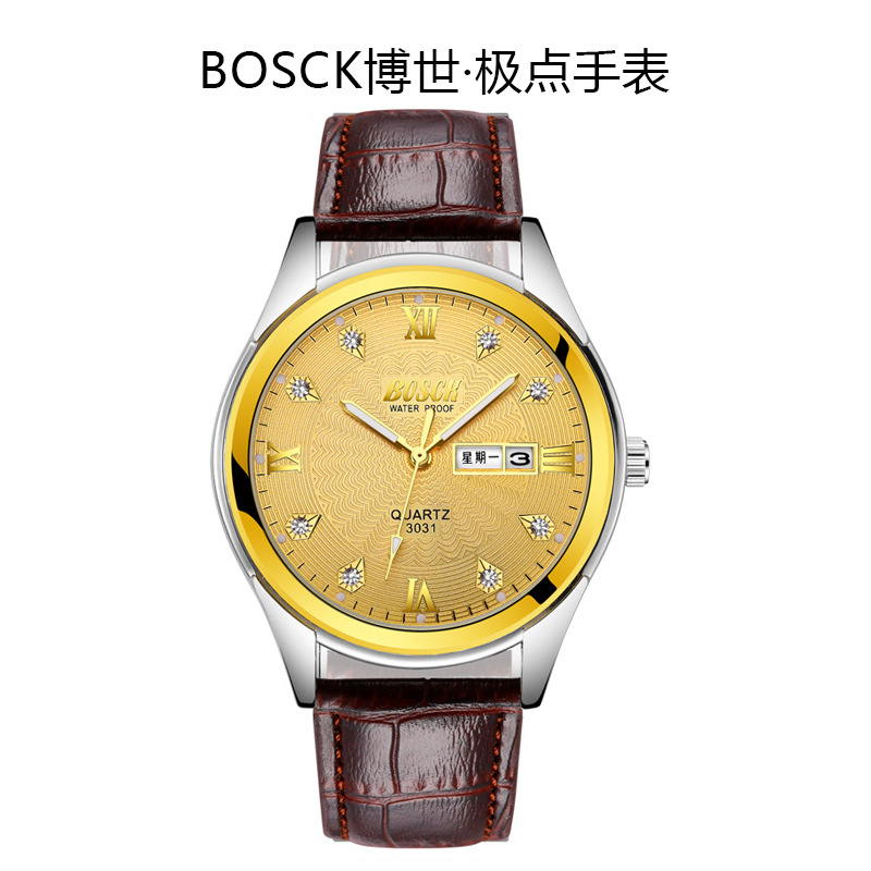 Ремень двойной календарь с золотым циферблатом