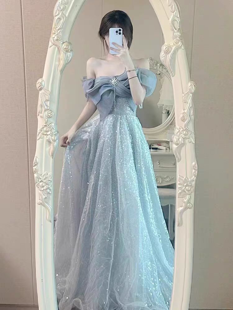 晚礼服女宴会气质轻奢一字肩小众高端主持人艺考成人礼礼服蓬蓬裙-阿里巴巴