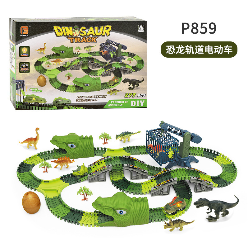 Juego de aventura de montaña tridimensional eléctrico ensamblado para niños Dinosaur Paradise Orbital inercial Coche Juguete