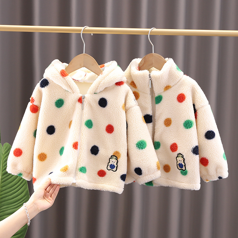 Kindermantel [Kim Yong Bear] Koreanische Version des rot gepunkteten Mädchenpullovers mit Kapuze im Internet 2024_voghion.com