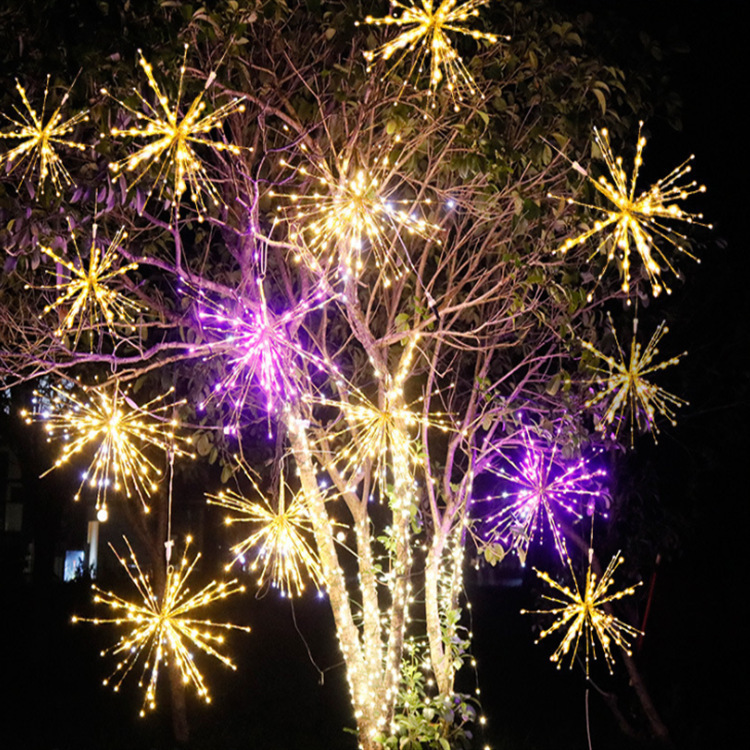 Luces de árbol de fuegos artificiales LED al aire libre césped centro comercial Parque estrella luz cadena diseño iluminación ingeniería luces de colores decorativas