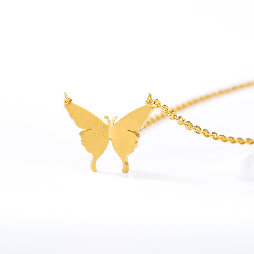 Elegant Butterfly Stainless Steel Gold Plated Pendant Necklace