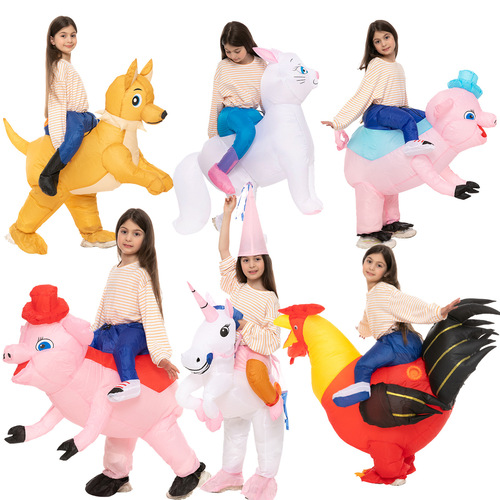 Cross-border cute children riding and walking animal mounts chickens, dogs, pigs, ducks, cows and cats inflatable clothing for adults and children