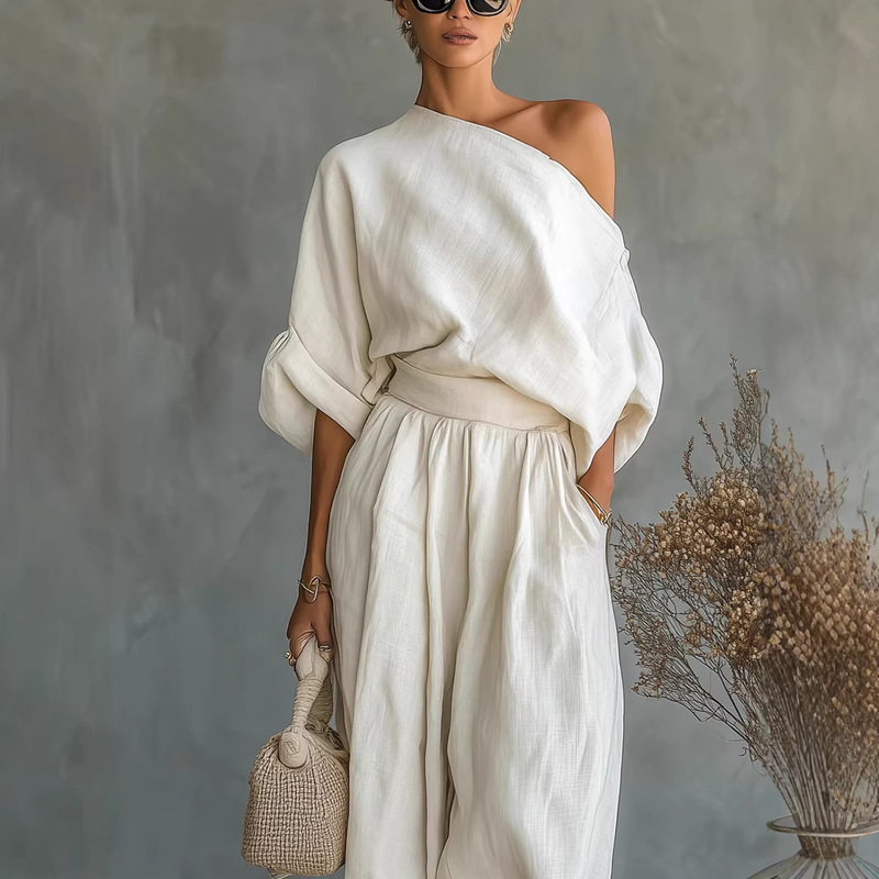 2026 Spring and Summer New European and American Cross-Border Fashion Wide-Leg Casual Loose Top and Lantern Pants Set for Women
