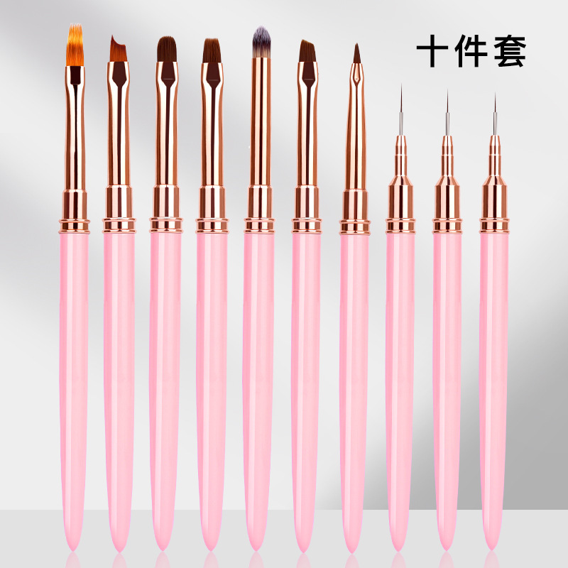 Juego de bolígrafos de uñas rosas transfronterizas 10 varillas de metal para dibujar líneas de dibujo de flores, fábrica de bolígrafos de uñas de barrido pintados
