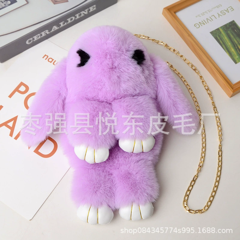 Мягкая сумка-кролик на цепочке, женская сумка через плечо на цепочке, сумка в форме кролика из искусственного меха.