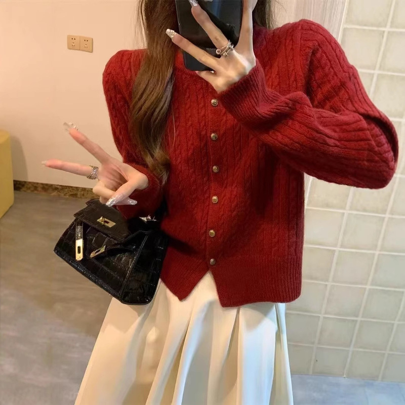 Ejia Soft Waxy Coat 100% Pure Wool Sweater Twisted Cashmere Cardigan Twisted Cashmere Women's Coat plus size for Autumn and Winter