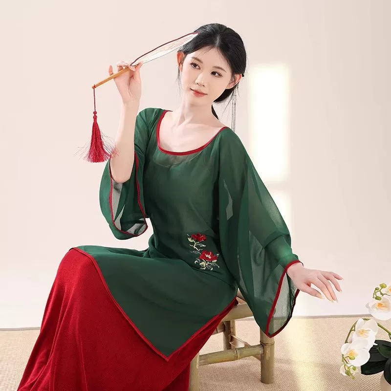 2025 новая классическая танцевальная одежда, марлевая полуюбка с круглым вырезом в китайском стиле, одежда для занятий китайским народным танцем