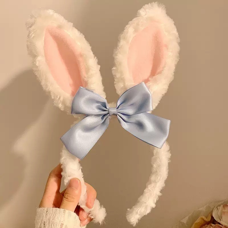 かわいいリボンウサギの耳ぬいぐるみヘッドバンドレース洗顔ヘッドバンド子供用ヘアピン 2025 新しい帽子|undefined