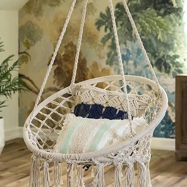 Factory Direct Nordic Style Tassel Hanging Chair Bedroom Girl Swing Children's Household Indoor Lazy Chair Balcony Weaving