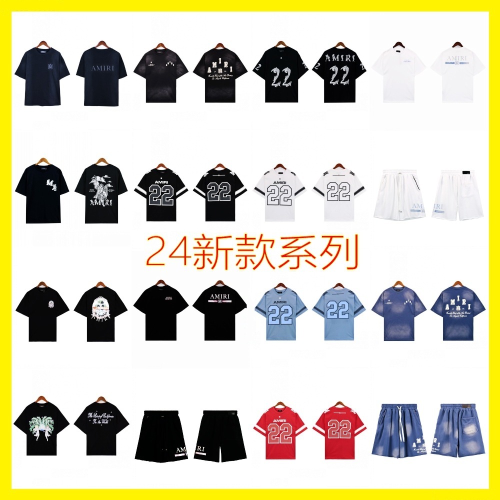 Am24 nuevo logo camiseta de manga corta número 22 lavado retro pareja tendencia deportes 5 puntos pantalones cortos traje 1ri
