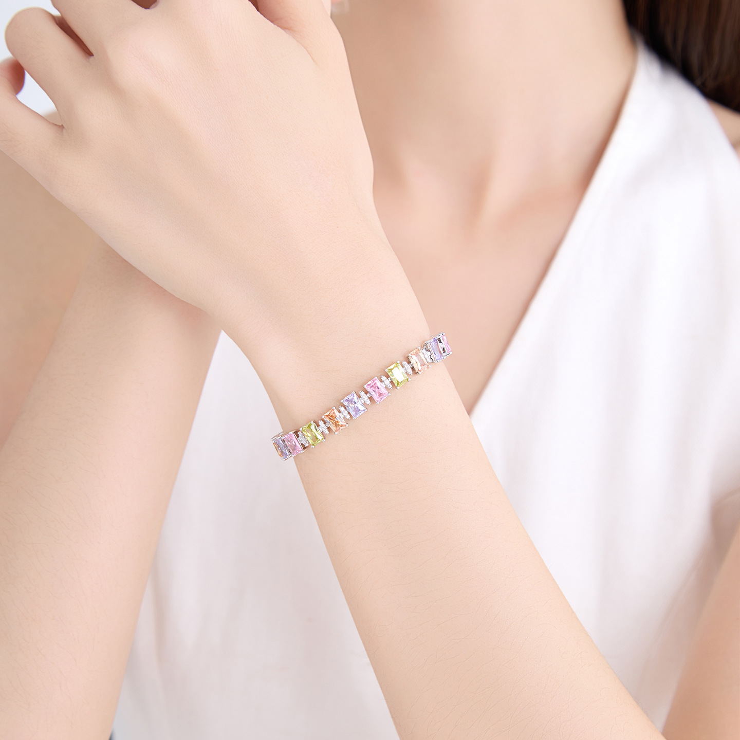 Pulsera Cuadrada con Diamantes de Aleación de Cobre, Galvanizada, para Mujeres image 5