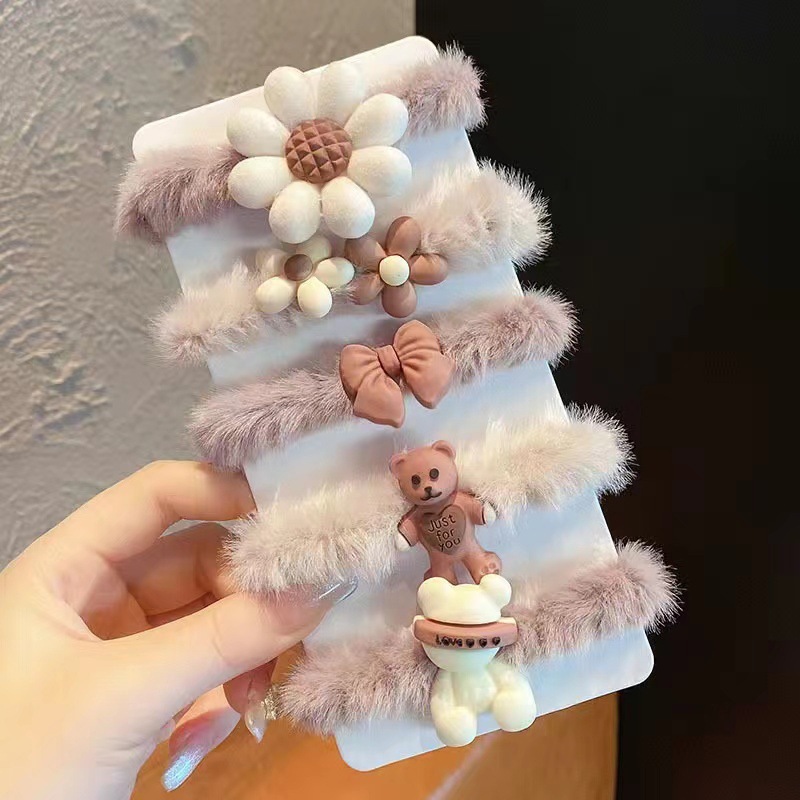 Otoño e Invierno nueva banda de pelo de peluche de dibujos animados leche marrón arco flor pelo cuerda traje Internet celebridad mismo estilo soporte generación pelo