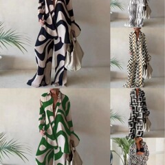 欧米の新型プリントセットのゆったりした長袖とストレートのワンピースのカジュアルなリゾートメーカー直売