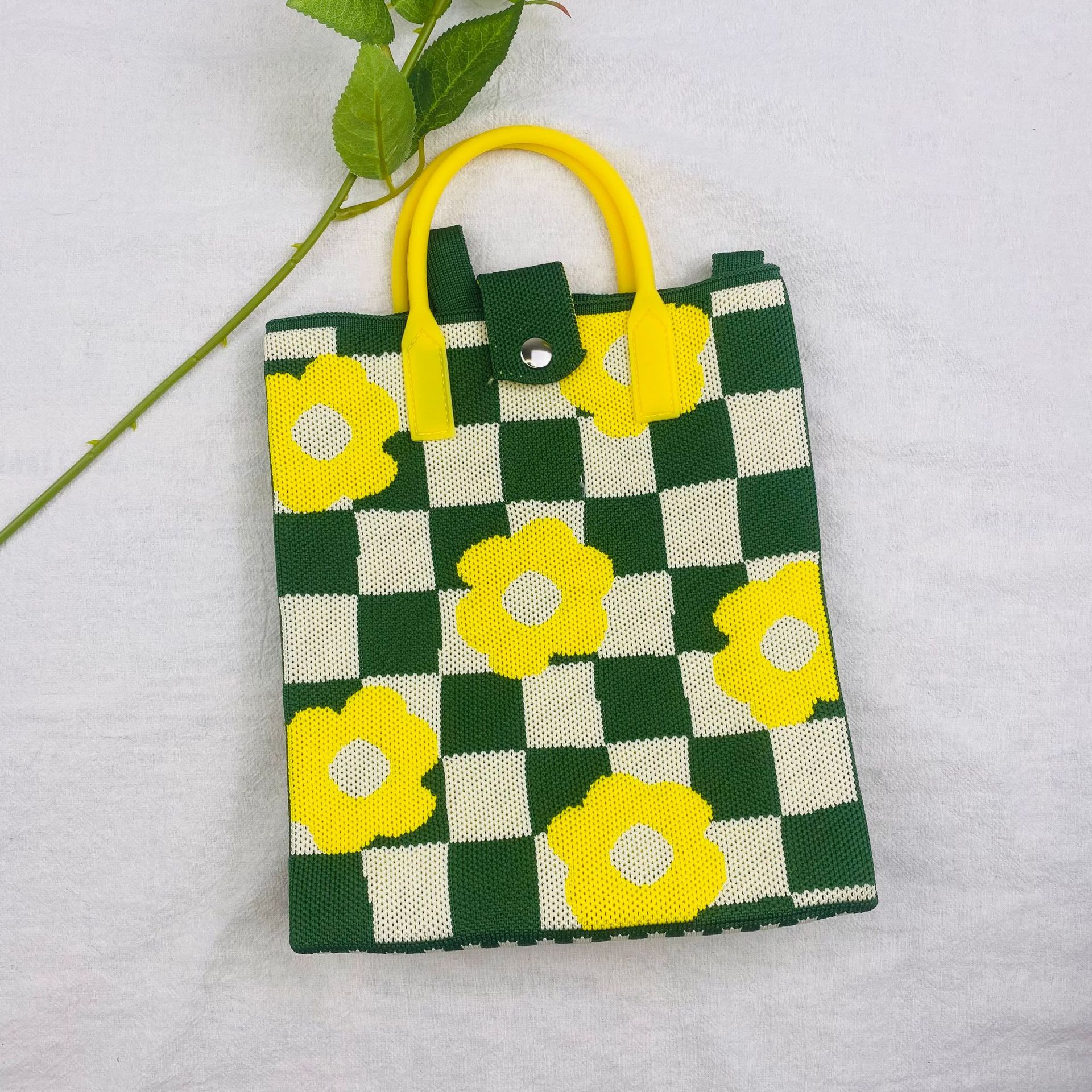 체크무늬 꽃 녹색