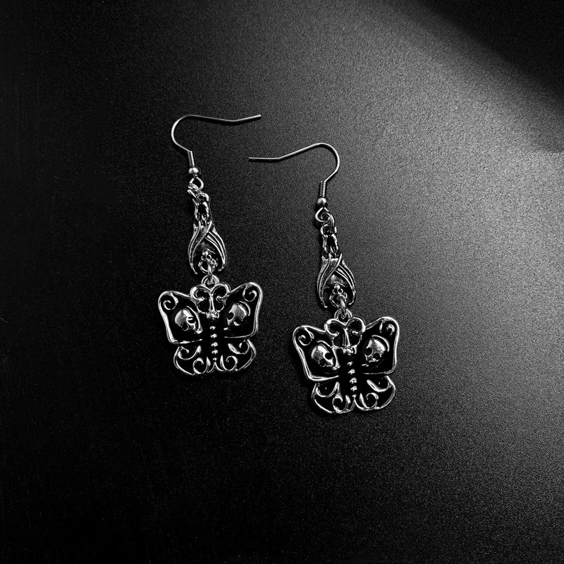 15g Weight Alloy Ear Needle Material Drop Earrings Classification 1 Pair Quantity Holiday, Daily Occasion Alloy Material Halloween Festival Heart Shape, Butterfly, Skull Pattern Women's Gender Hip-Hop Style 1 Pair Halloween Hip-Hop Heart Shape Butterfly Skull Alloy Drop Earrings 6