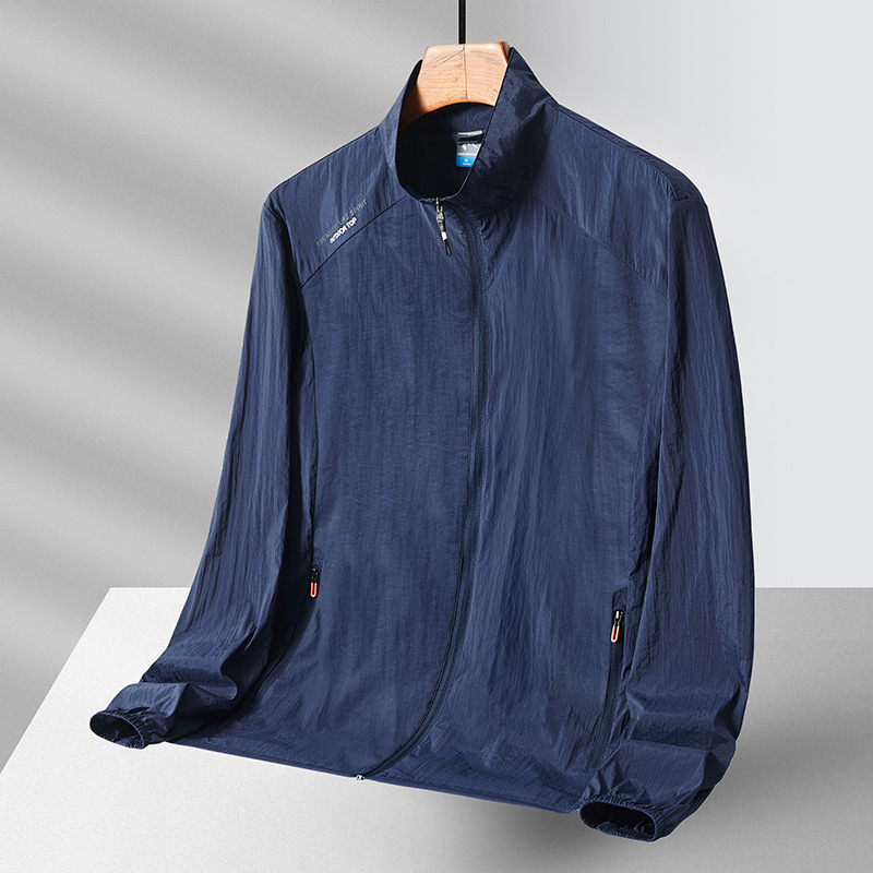 Ropa de protección solar de cuello suelto de cuero para hombres y mujeres, chaqueta deportiva al aire libre, chaqueta de ocio, bolsillo con cremallera, ropa de protección solar de moda