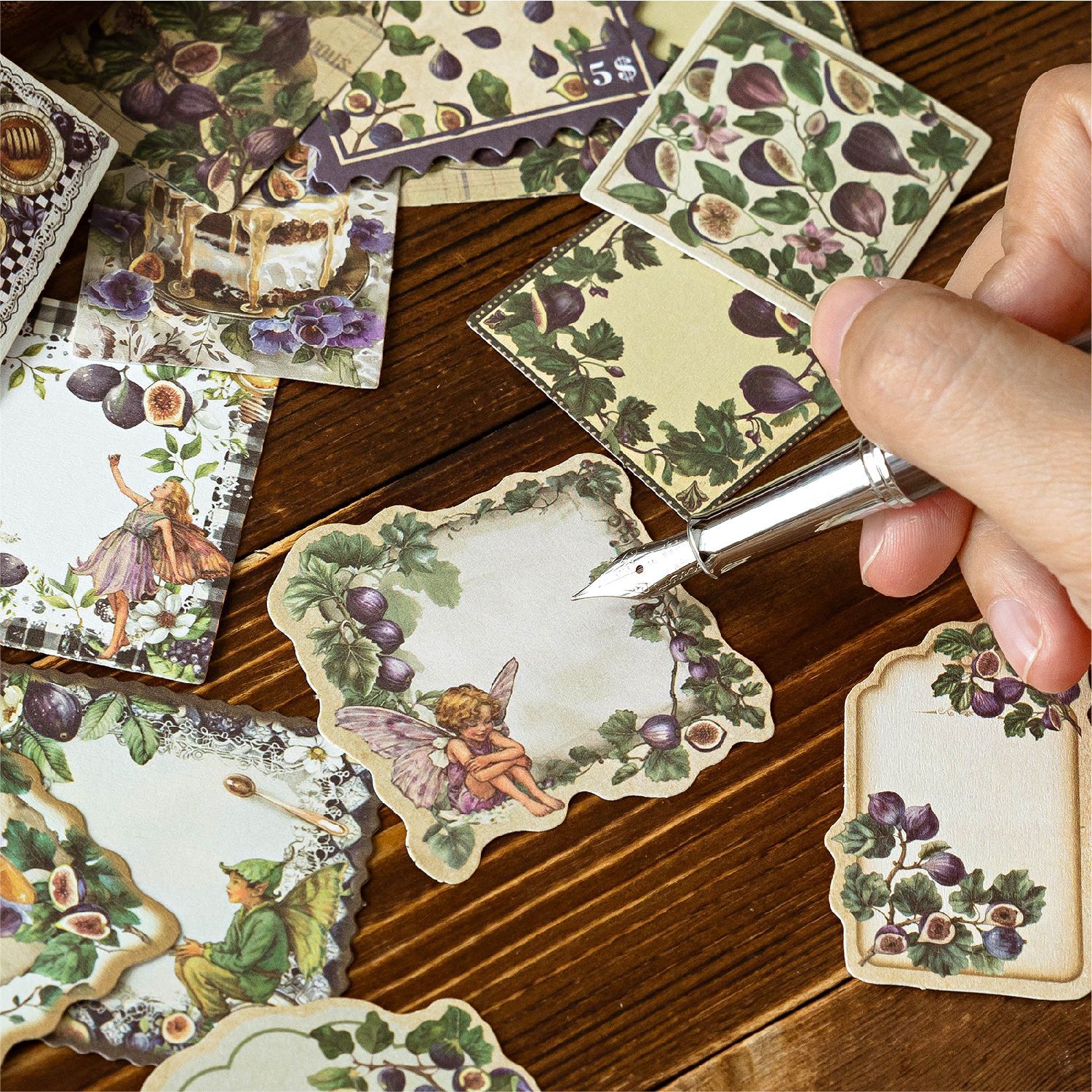 Sugar Poetry Paquete de pegatinas de papel kraft súper blanco Serie de historia de huerto Material de tema de frutas y verduras Carpas de mano Adhesivo de película de corte decorativo