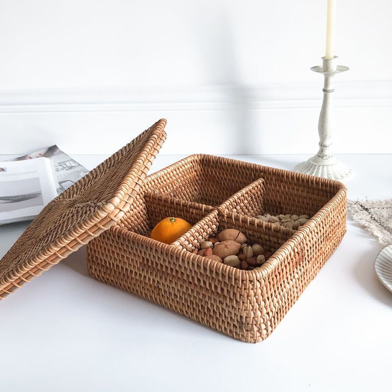 Cestas de almacenamiento de frutas de caña trenzadas vietnamitas canasta de sala de estar casera de bocadillos cestas de dulces creativas canasta de frutas secas caja