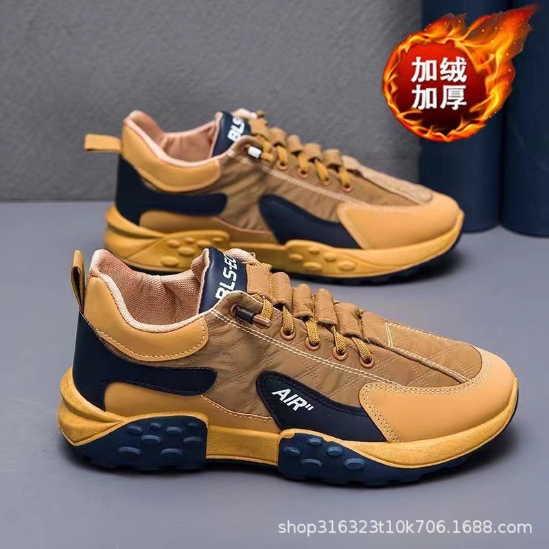 Zapatilla de deporte de los hombres de otoño e invierno Nueva polar forrado cálido casual zapatos de argán zapatillas de deporte de fondo grueso cómodo zapatos de papá