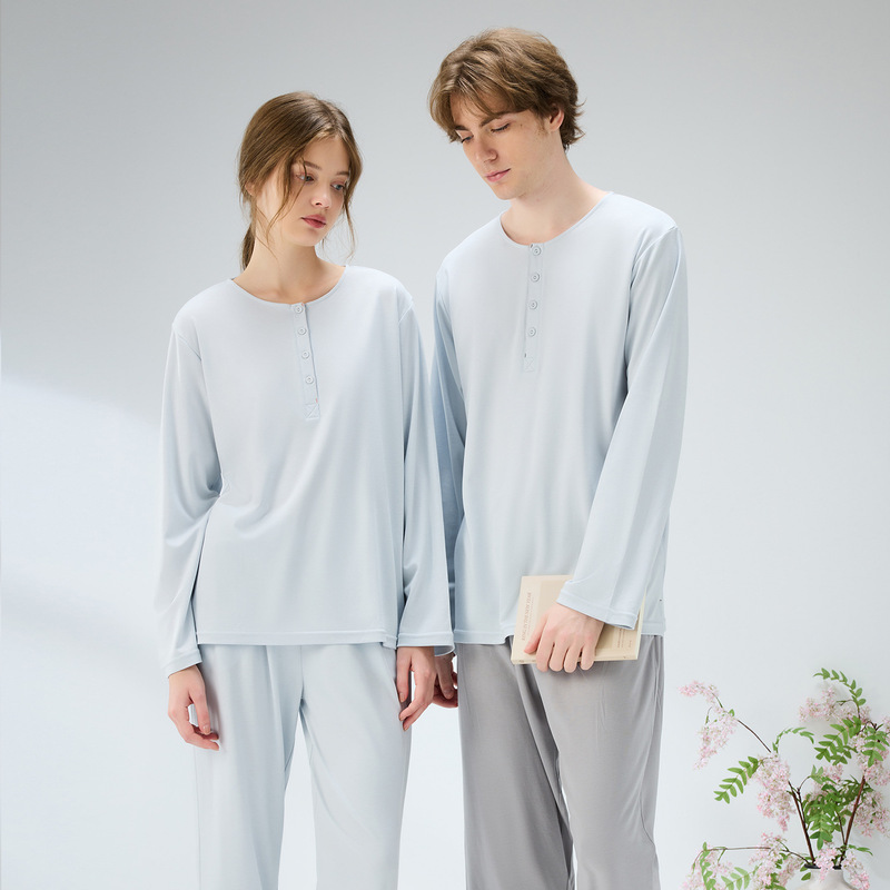 Half-Yan brand couple's autumn double-sided Tencel Lyocell thickened high-quality designer pullover women's long-sleeve loungewear