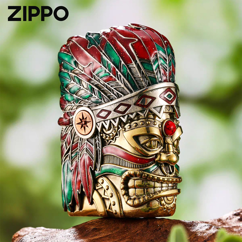 Zippo芝宝正品打火机印第安酋长套壳个性礼物煤油砂轮送礼批发|undefined
