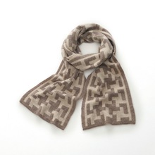 韩版卡通图案羊绒围巾女春秋季新款斜角边千鸟格针织毛线保暖围脖