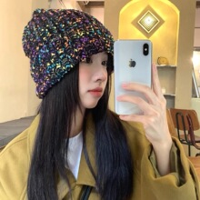 大头围粗毛线针织帽女秋冬保暖显脸小宽松堆堆帽ins彩点套头冷帽