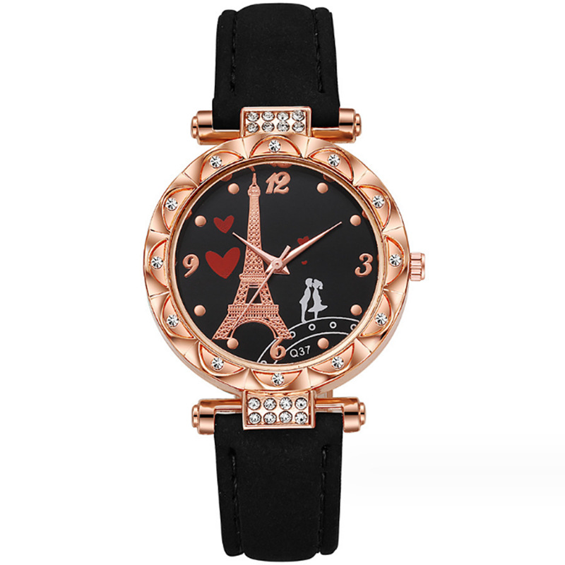 70g Weight Ordinary Glass Mirror Material Imitation Leather Strap Material Watch Classification Casual Tower Heart Shape Buckle Quartz Watch Women's Watches