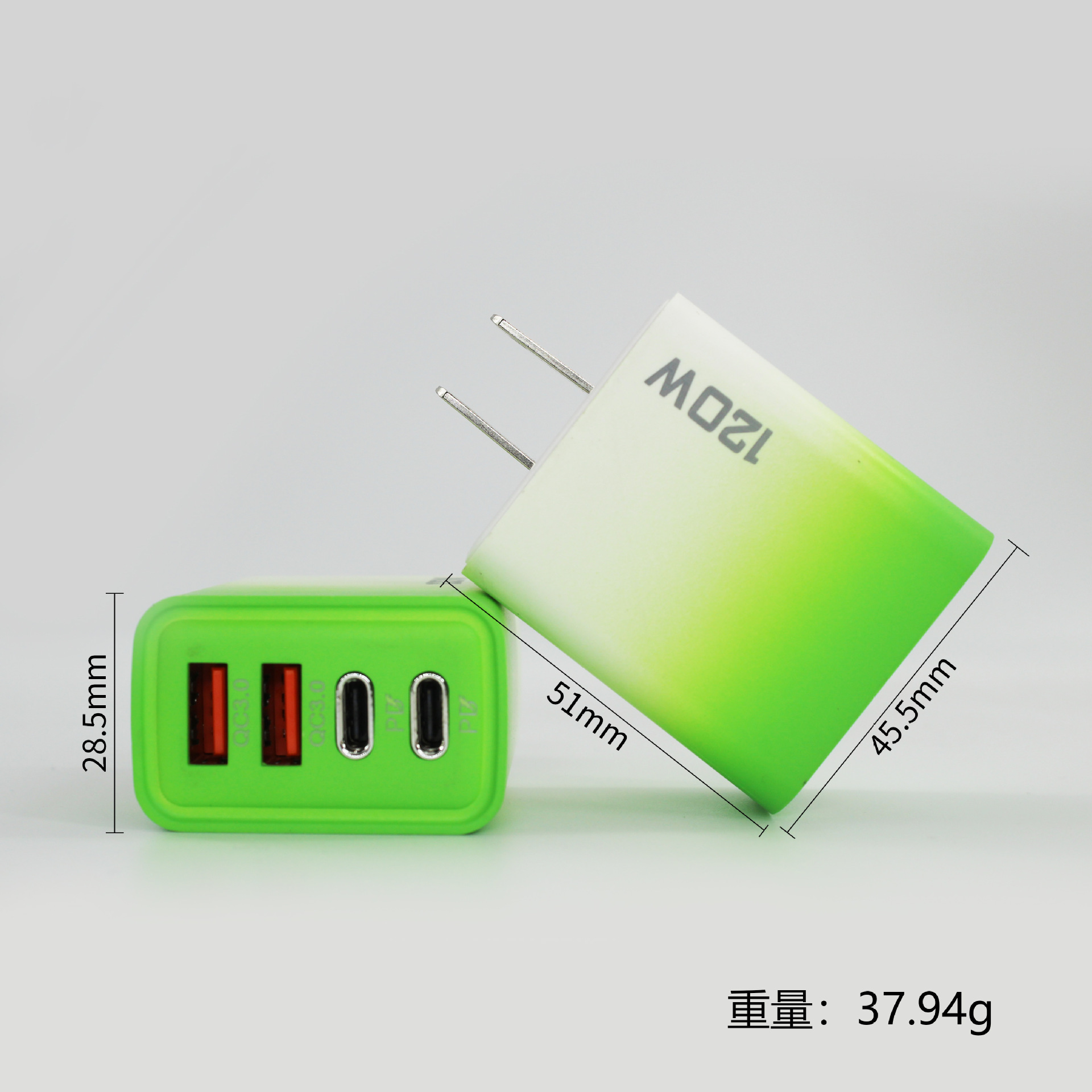 Cargador de carga rápida transfronterizo de 120W dual USB dual Tipo-c cabezal de carga multipuerto estándar de EE. UU. Cargador de teléfono móvil europeo