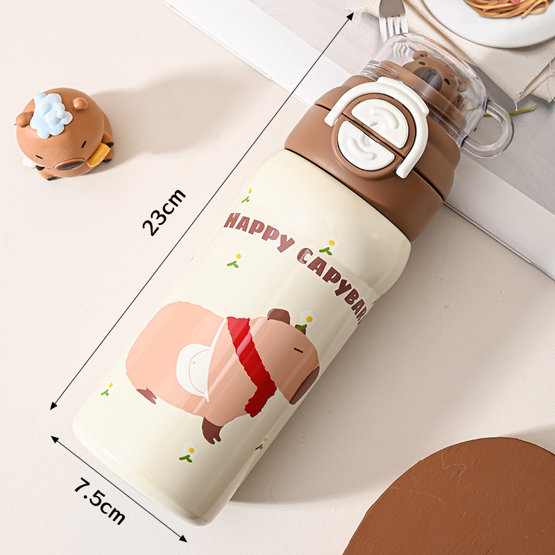 Taza de acero inoxidable de alta calidad de dibujos animados de alta capacidad de impresión 3D de moda encantadora taza de agua de paja portátil tres tazas de bebida