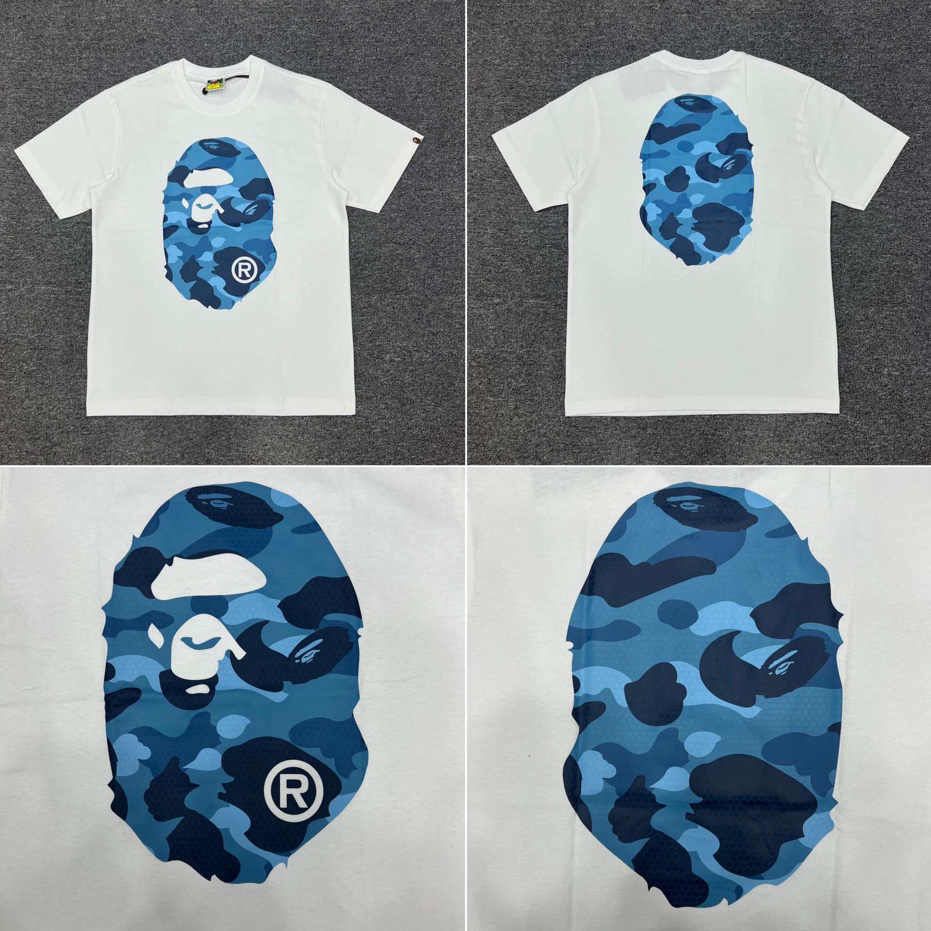 Стильный брендовый топ BAPE с половинными рукавами TEE для мужчин и женщин, камуфляж голова обезьяны, высокого уровня, свободный крой, короткий рукав
