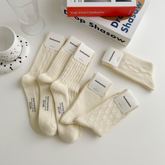 Women's Autumn/Winter Thick Knit Cotton Crew Socks, Japanese Style Versatile Academic Style Plush Knit Socks for Women