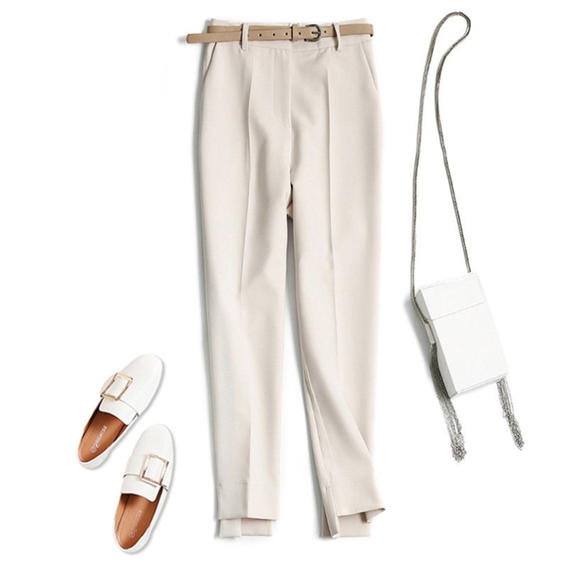 in stock creamy-white Pants Women's Slim-looking Smoke Tube Light-colored Skinny Suit Pants High Waist Straight Drain Casual Pants Spring